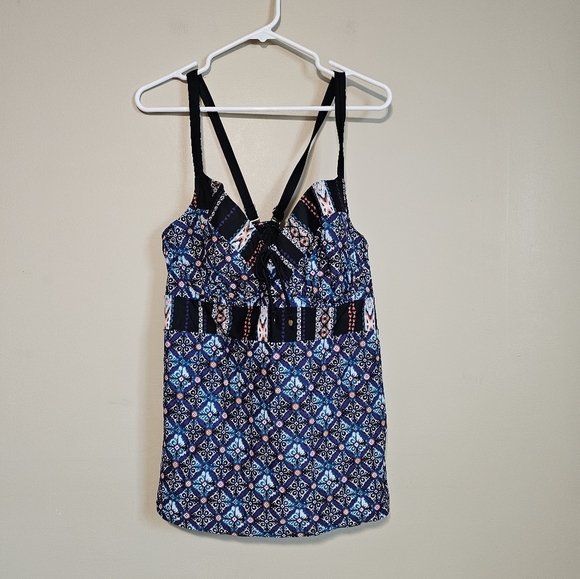 Swim by Cacique Tankini Top Underwired Beach Swimsuit Multicolor Design Size 44C - Picture 1 of 7